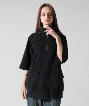 �V�i ���J���yCLEL�zVintage Design Short Sleeve Half Zip T-shirts