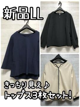 新品☆LL♪きっちり見え♪きれいめブラウス・トップス3枚♪オフィス☆Q448