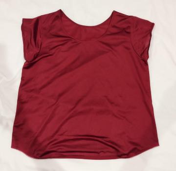 エンジ フレンチスリーブ サテン Tシャツ