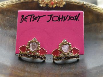 新品 ゴスロリ姫系ロマ系 アンティーク調ハートストーン プリンセス クラウン 王冠ティアラ ピアス  BETSEY JOHNSON
