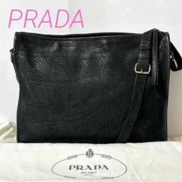 PRADA �v���_ �k�o�b�N ���U�[  �V�����_�[ �o�b�O �΂ߊ|�� �u���b�N ���^�O53