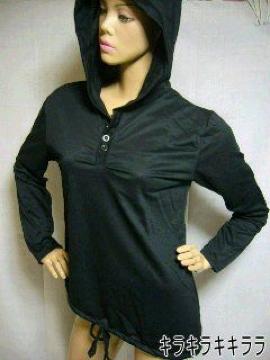 《New》ナチュラル★裾アシメ*カジュアル・パーカー<ブラックL>