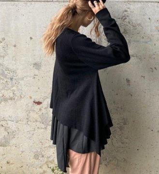 antiqua★異素材バイカラーのシフォンニット♪