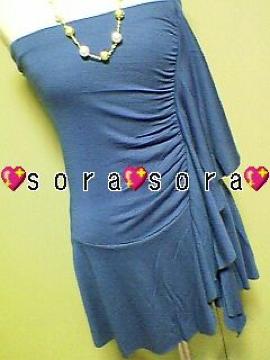 セクシー.お水♪シャーリングフリルベアフレアーミニドレス ネイビー