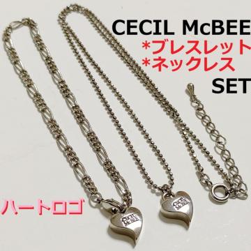 未使用 セシルマクビー アクセ 2点セット ネックレス ブレスレット ハート ロゴ CECIL McBEE アクセサリー ブレス
