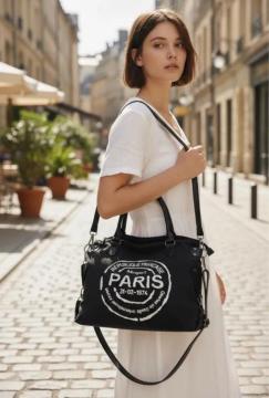 PARISロゴ 2WAY トートバッグ ショルダー付き キャンバスバッグ レディース 通勤 通学 旅行 大容量 おしゃれ 高見え