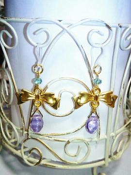 リボンコネクター&パープル雫エメラルドスワロ樹脂フック☆