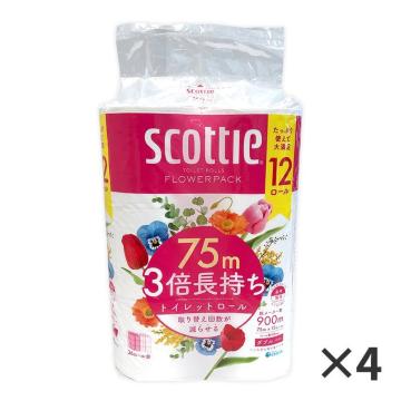 スコッティ トイレットペーパー フラワーパック 3倍長持ち 12ロール【ダブル】×4パック