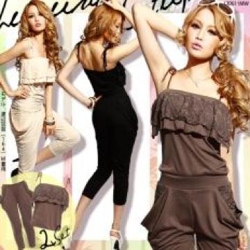 【夢展望】海外セレブ♪薔薇柄レース オールインワン風セットアップ ベージュ