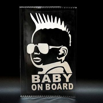 モヒカンベビー カーステッカー シルバー Baby in car カッティングシール Baby On Board 車用ステッカー