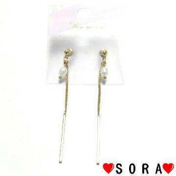 キラキラ ゴールド♪揺れる シンプル チェーン&パールデザイン ピアス