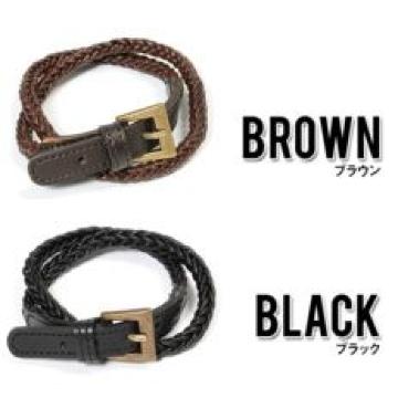 厚地♪レザー編込み ブレスレット ブラウン