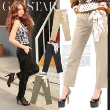 《New》チェーン柄スカーフベルト付★美脚・スタイリッシュ*チノパン<ベージュ>