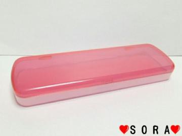筆記文房具.化粧品入れに♪日本製 クリアプラペンケース/筆箱 ピンク