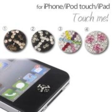 iPhone.iPod touch.iPadに♪スワロフスキー タッチボタン ホワイトレオパードA