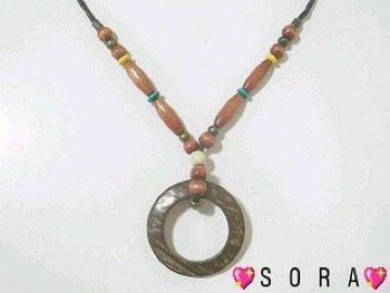男女兼用 ネイティブ柄 エスニック♪皮ひも ナチュラルリング ウッドネックレス