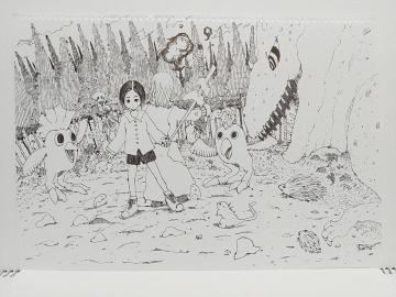 オリジナルイラスト 手描きイラスト バトル ハンドメイド 原画 絵 モノクロ 白黒 インテリア アナログ アート 自作 恐竜 鳥