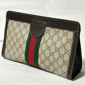 ���i GUCCI �I�[���h �O�b�` �V�F���[���C�� GG�X�v���[�� PVC ���U�[ �N���b�`�o�b�O �u���E�� �x�[�W��