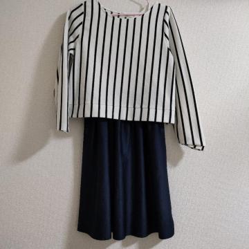 美品☆オフオン ストライプ ワンピース セットアップ  M