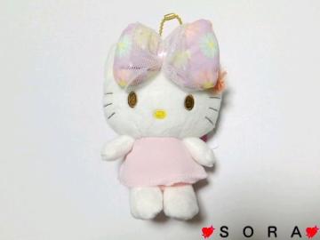 【キティ】可愛い♪ボールチェーン付 フラワーリボン ぬいぐるみマスコット