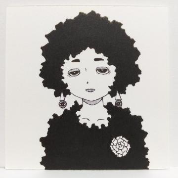 オリジナルイラスト 手描きイラスト ハンドメイド 黒女 インテリア モノクロ 白黒 アナログ 自作 原画 絵 アート illust
