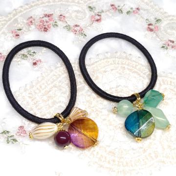 ハンドメイド☆ヘアゴム☆ビーズ☆2個セット