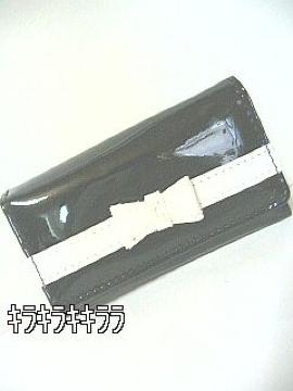 《New》プリンセス★エナメル*リボン付・5連キーケース<ブラックxホワイト>