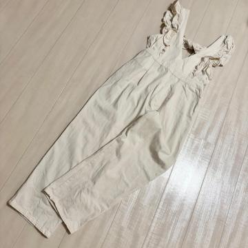 ◆デニム生地オールインワン◆ホワイトL*カジュアルコーデ美品♪
