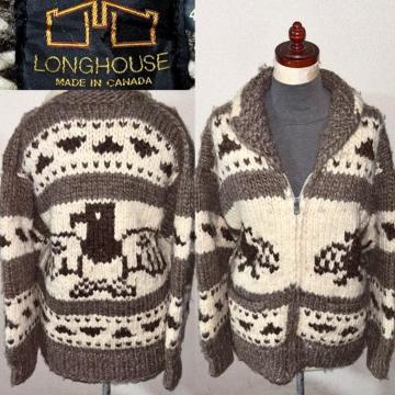 LONGHOUSE カナダ製 CANADA ウール 毛 カウチン セーター 40 ジャケット アメカジ アウトドア 冬 アウター