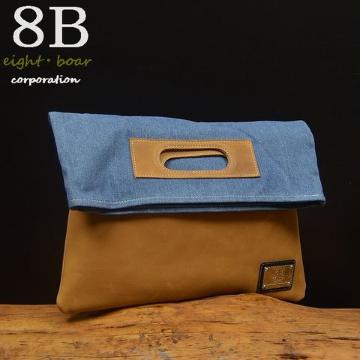 ◆8Bオリジナル 牛革×デニム クラッチバッグ メンズ茶◆b49