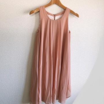 ◆裾パールワンピース◆くすみピンク36★結婚式お呼ばれ懇親会など♪1回着用のみ