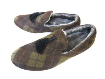 1円~C040新品Conlar Eveハラコ/フリンジタッセルボアスリッポンM⇒26aチェック柄KHAKI♂