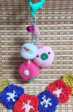 ハンドメイド♪ポンポン和菓子ジャラジャラチャーム☆朝顔・ピンク☆