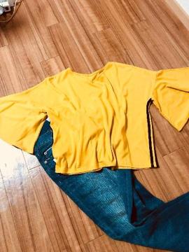 新品☆薄手長袖大きなフレア袖2WAYトップス*イエローM
