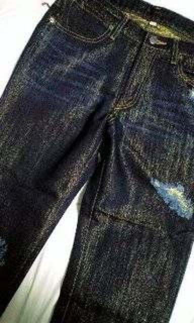 新品roenJeans×ボブソンコラボ金糸クラッシュパンツ33 < ブランド  新品roenJeans×ボブソンコラボ金糸クラッシュパンツ33 < ブランドの