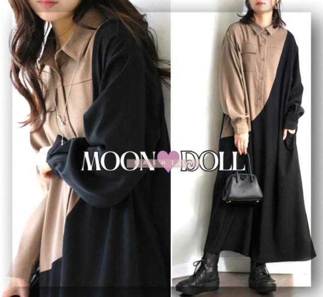 〜3L*モード系バイカラー斜め切替ロングシャツワンピー < 女性ファッション  〜3L*モード系バイカラー斜め切替ロングシャツワンピー  < 女性ファッションの