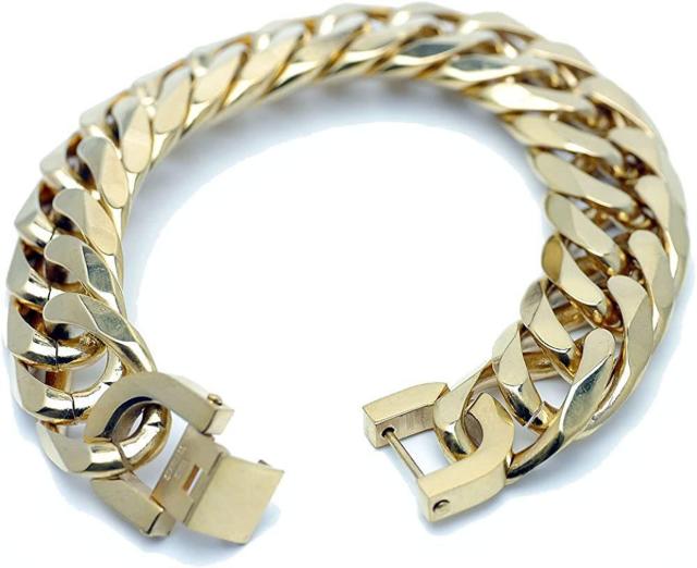 ブレスレット ダブル喜平 金色ステンレス めちや太 6面カット 中折れクリップ式!。 < 男性アクセサリー/時計  ブレスレット ダブル喜平 金色ステンレス めちや太 6面カット 中折れクリップ式!。  < 男性アクセサリー/時計の