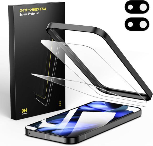 Google Pixel9A�p �K���X�t�B���� �ی�t�B����2��+�J�����t�B����2�� �K�C�h�g�t�� �����K���X �t���ی� �ϏՌ�  �� �Ɠd/AV�� 