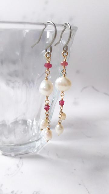 14kgf*大粒パールとルビーのピアス*21052 < 女性アクセサリー/時計 14kgf*大粒パールとルビーのピアス*21052 < 女性アクセサリー/時計の