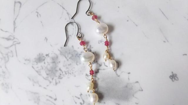 14kgf*大粒パールとルビーのピアス*21052 < 女性アクセサリー/時計 14kgf*大粒パールとルビーのピアス*21052 < 女性アクセサリー/時計の