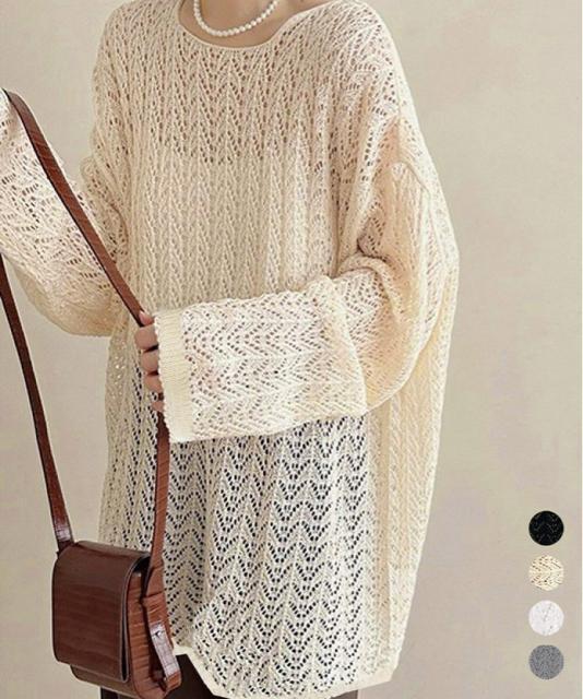 送料無料 新品 透かし編み ゆるニットプルオーバー韓国風 < 女性ファッション  送料無料 新品 透かし編み ゆるニットプルオーバー韓国風  < 女性ファッションの