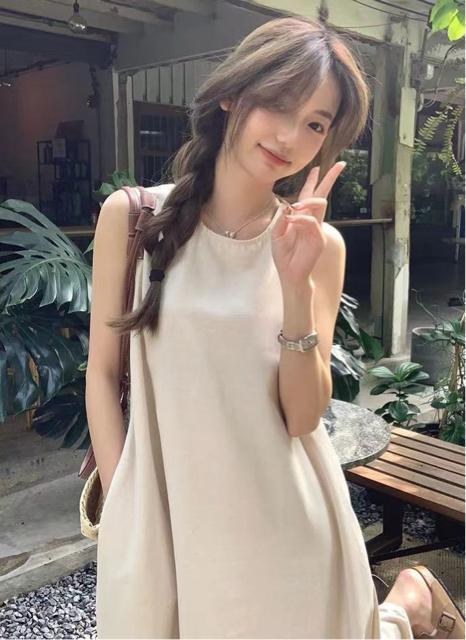 ノースリーブ フレアワンピース ロング丈 背中開き ベージュ系 大きいサイズ < 女性ファッション ノースリーブ フレアワンピース ロング丈 背中開き ベージュ系 大きいサイズ < 女性ファッションの