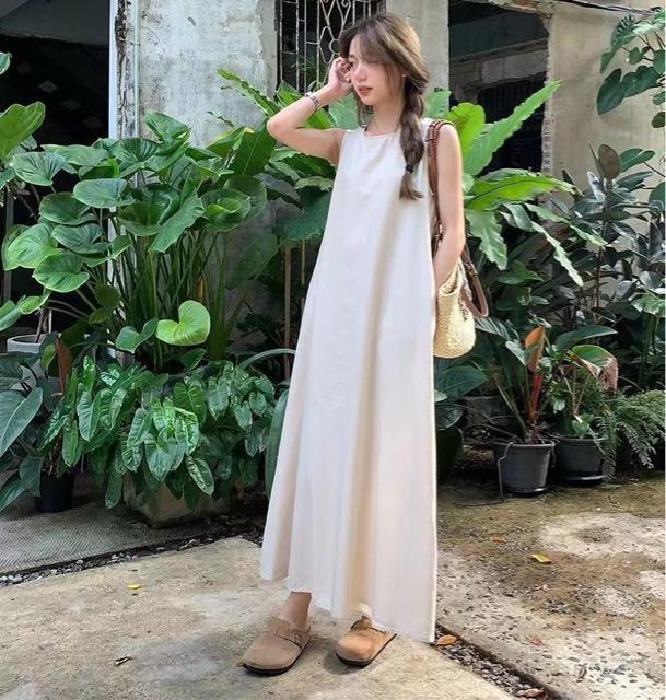 ノースリーブ フレアワンピース ロング丈 背中開き ベージュ系 大きいサイズ < 女性ファッション ノースリーブ フレアワンピース ロング丈 背中開き ベージュ系 大きいサイズ < 女性ファッションの