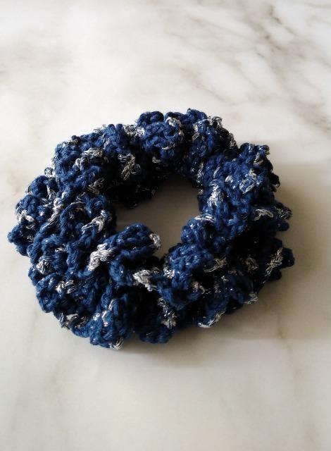 ハンドメイド ダブルフリルシュシュ ネイビー&シルバー < 女性ファッション ハンドメイド ダブルフリルシュシュ ネイビー&シルバー < 女性ファッションの