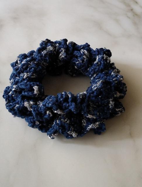 ハンドメイド ダブルフリルシュシュ ネイビー&シルバー < 女性ファッション ハンドメイド ダブルフリルシュシュ ネイビー&シルバー < 女性ファッションの