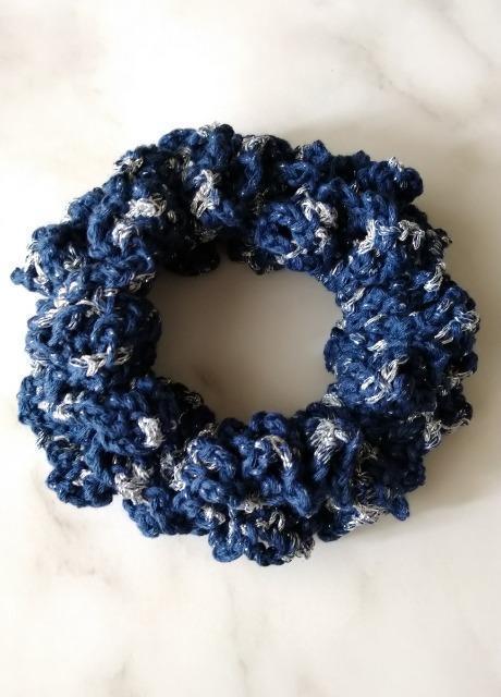 ハンドメイド ダブルフリルシュシュ ネイビー&シルバー < 女性ファッション ハンドメイド ダブルフリルシュシュ ネイビー&シルバー < 女性ファッションの