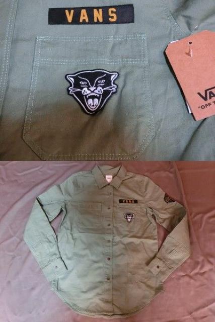 【VANS】ロゴ虎ワッペン付 アーミー風 ロングシャツUS S < 女性ファッション  【VANS】ロゴ虎ワッペン付 アーミー風 ロングシャツUS S < 女性ファッションの