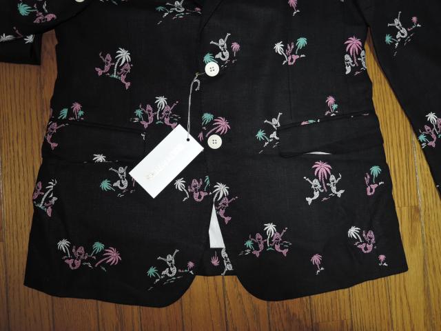 新品 WACKO MARIA ワコマリア リネン ジャケット L 黒 麻 アロハガール ドット柄 サマー テーラードジャケット < ブランド  新品 WACKO MARIA ワコマリア リネン ジャケット L 黒 麻 アロハガール ドット柄 サマー テーラードジャケット < ブランドの