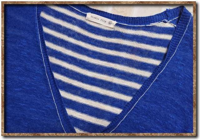 スタジオクリップ 麻綿切替カーディガン 青 < ブランド  スタジオクリップ 麻綿切替カーディガン 青 < ブランドの