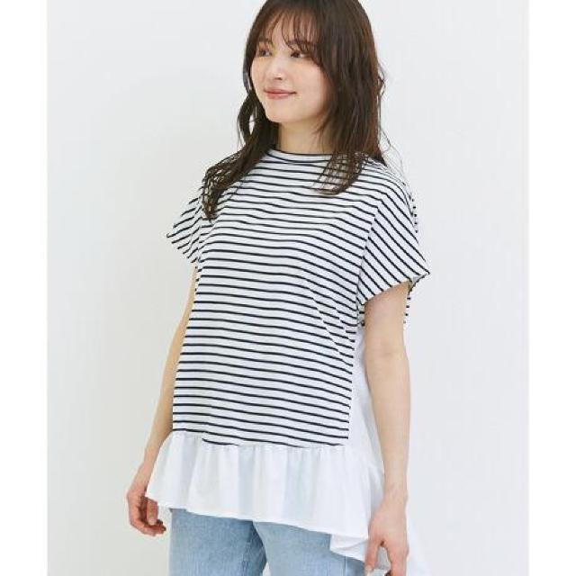 新品タグ付き 異素材切り替えフリルヘムチュニック インシード L < 女性ファッション  新品タグ付き 異素材切り替えフリルヘムチュニック インシード L < 女性ファッションの